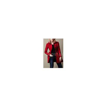 Red Twill Double breasted Young Ladies Fashion Coats / Womens High Collar Coats