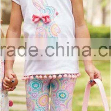 100% Handmade Easter Holiday Rabbit Printed Charming Girls Outfit Sleveless Children Clothes