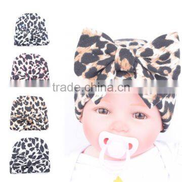 Top End Baby Warm Hat Leopard Print Flanging Cap Baby Hat With A Big Bowknot