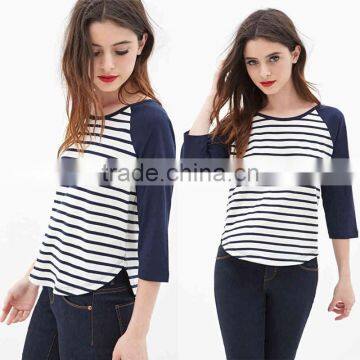 OEM Production Woman Tee Shirts Striped Baseball Tee Shirts Wholesale