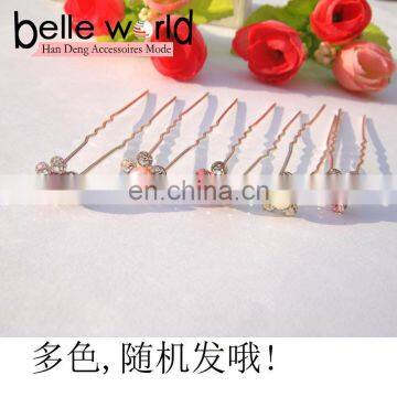 Rhinestone genuine flower U-type hairpin hair forks