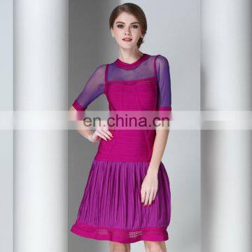 sexy transparent factory half sleeve purple cocktail dress