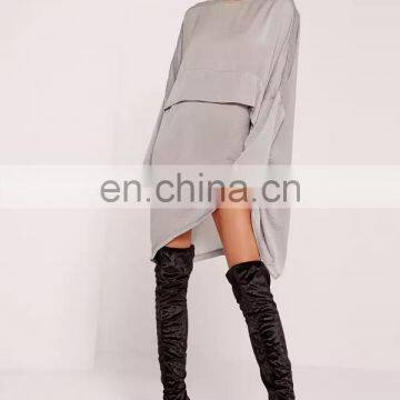 2017 High Quality Grey Long Sleeve Oversized Satin Shirt Dress Designs photo-4