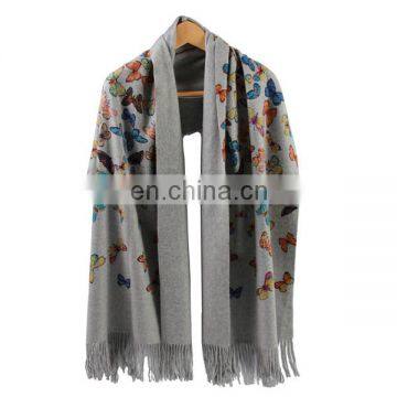 Inner Mongolian Factory Directly Wholesale 100% Cashmere Scarf Woolen Thick Women Warm Butterfly Print Pashmina Shawl photo-5