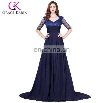 Grace Karin Formal Chiffon Navy Blue Elegant Long Sleeve Evening Dress 2015 CL6234