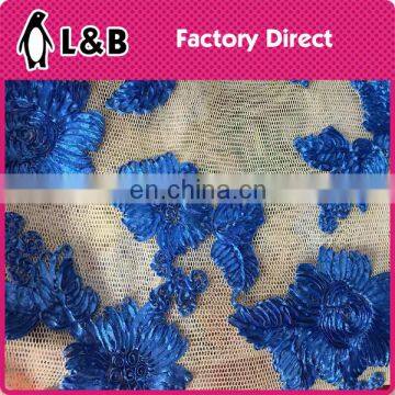 rose embroidered tulle chiffon fabric fabric lace royal blue