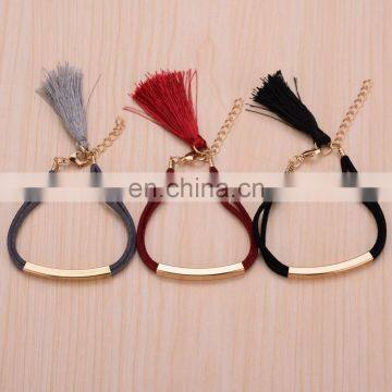 Women's Fabric Tassel Multilayer Bracelet Stretch Adjustable Gold Plated