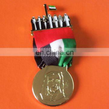 Custom UAE Sheikh and National Emblem Eagle With UAE National Flag Ribbon Lapel Pin Badge photo-2
