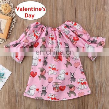 Baby Girl DOG FULL PRINT  Dress Kids Toddler Cotton 3/4 Sleeve Princess DRESS Valentine Day