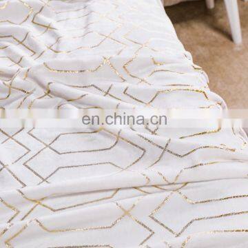 Luxury Soft Hot Gold Stamping Foil Printing Geometric Pattern Flannel Fleece Throw Blanket photo-5