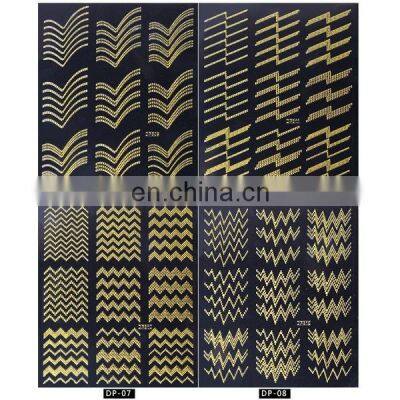 1Set Stickers Nails Gold Tips Patch Metallic Set Designs Flowers Decals Gel Nail Stickers Art Decoration 3D Nail Polish Sticker photo-3