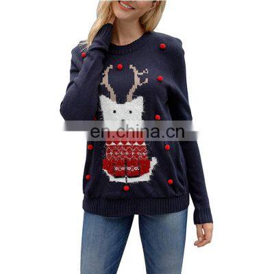 Women Custom Xmas Ugly Pullover Sweater with Pom