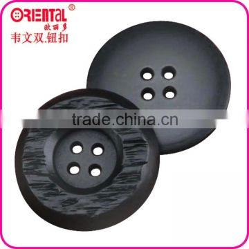 High end black plastic coat button with engrave designs