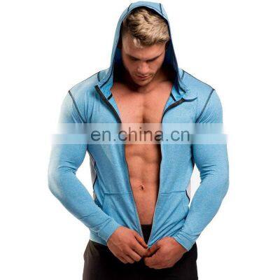 Wholesale custom men's spring and autumn hooded sweatshirts running sports fitness clothes tops and thin coats