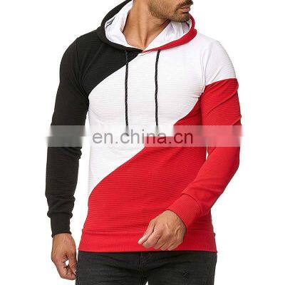 Wholesale custom brand spring and autumn 3D stair cloth striped sweater, personalized color matching hooded loose large size men