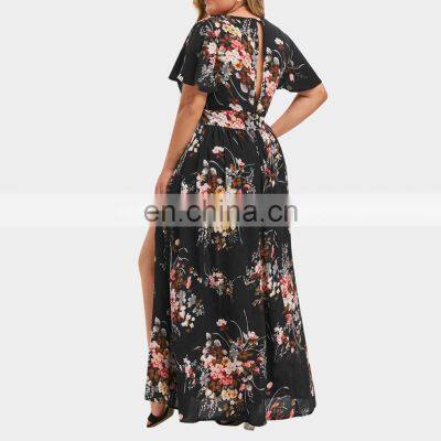 A-line Floral Printing Chiffon Woman Dress Summer Long Dresses Plus Size Women Clothing Maxi Casual Dress photo-4