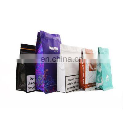 Wholesale matte printing square bottom 250g 500g 1kg coffee pouches zip top aluminum foil flat bottom bags with valve