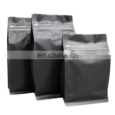 custom print 8 side gusset coffee black mylar matte bag flat bottom pouch with zipper