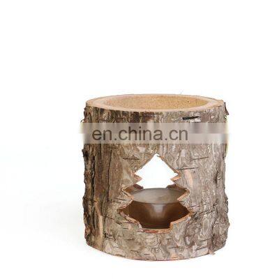 K&B wholesale wooden rustic vintage bark lanterns candle holder atmosphere decor