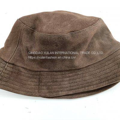 Men's and Women's Fashion Genuine Sheepskin Leather With Print Bucket Hat photo-3