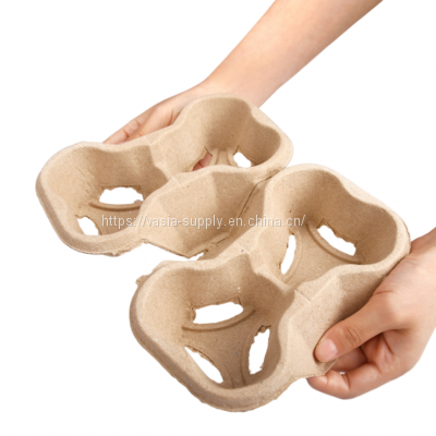 Reusable Take Away Disposable Paper Pulp Cup Tray coffee cup Holder 4 cup