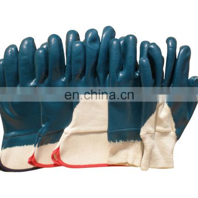 Safety Cuff Cotton Jersey Lined Blue Nitrile Coated Work Glove