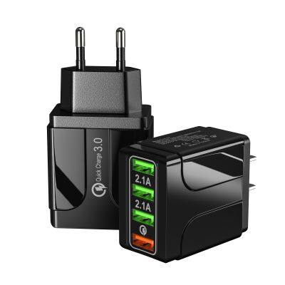 Hot sale EU US plug 5V 4USB port is suitable for different mobile phone QC3.0 fast charge adapter charging plug