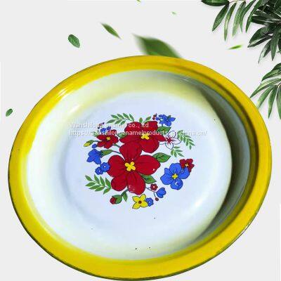 enamel round tray Flower decal wholesale enamel steel round tray