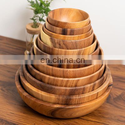 Tableware wooden salad server reusable bamboo serving bowl large wood round kitchen bowl