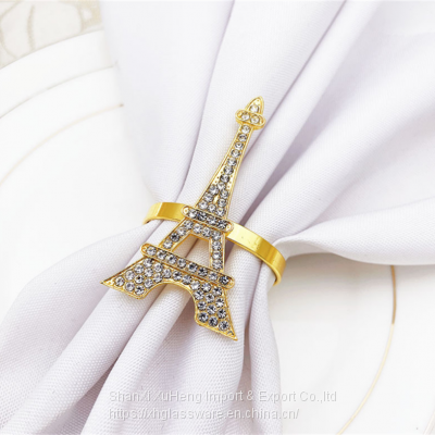 Creative Rose Gold Alloy Eiffel Tower Crystal Rhinestone Napkin Ring photo-2