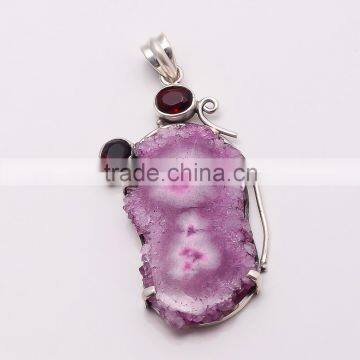 DRUZY AND GARNET PENDANT 925 Sterling Silver Pendant, SILVER JEWELRY EXPORTER,SILVER JEWELRY WHOLESALE,SILVER EXPORTER