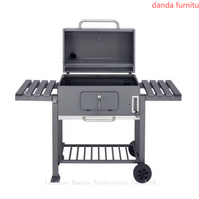 Outdoor BBQ Charcoal Grill with Two Shelf Table With Big Size Wheel