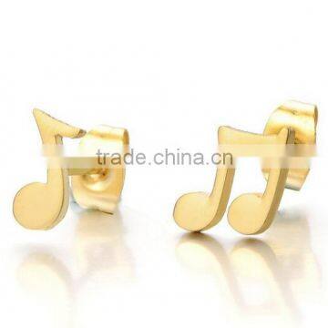 2pcs Music Sign Stud Earrings in Stainless Steel for Men Women Girls, Gold Color