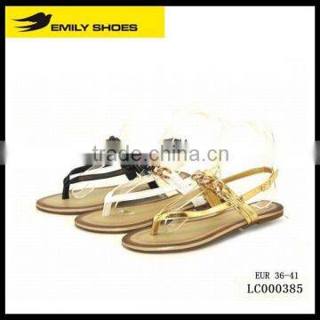 Lady's toe post PU sandal with gold chain