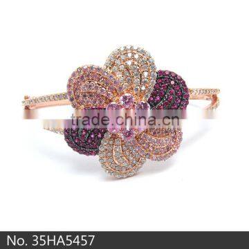 2015 big flower colorful bangles jewelry 925 silver jewellry rose gold plating bangle SLS jewelry