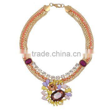 Vogue Gold Jewelry Handmade Crystal Acrylic Flower Chunky Statement Necklaces Quality Choice