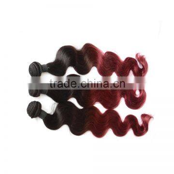 Factory fashion high quality body wave virgin colored two color hair weave,two tone ombre colored hair weave