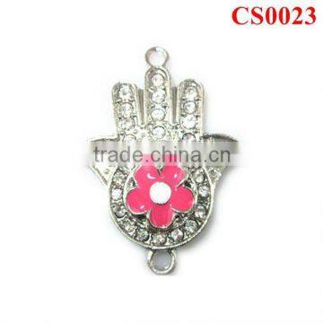 CS0023 Pink enamel flower on hand pendant, fashion bracelet charms