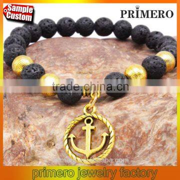 Brand Designer Lava Stone Beads Anchors Bracelet Lava Jewelry