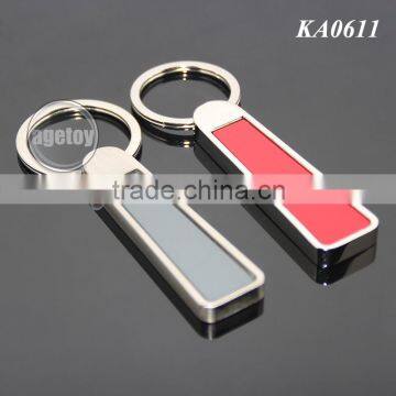 Promotional Trapezoid Stainless Steel Keyring Zinc Alloy Silver Plated Highly Polished Metal Blank Key Ring