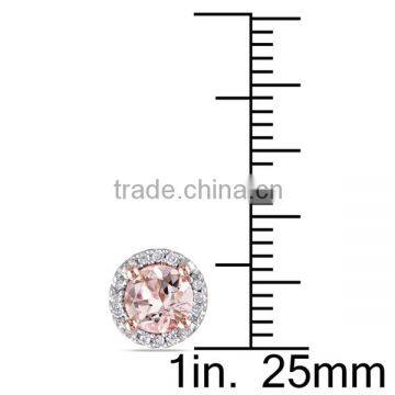 Sterling Silver Morganite and Diamond Halo Earrings Ring and Neckalce Jewelry Set photo-2