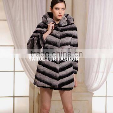 rex14031 New Design Genuine chinchilla rex rabbit Fur Coat