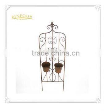 Metal Decorative Iron Garden Trellis Stake with Plant Pot Holder