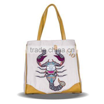 Constellation Series Embroidery And Printed Scorpio Female Canvas Handbag Daily Use Single Shoulder Shopping Bags