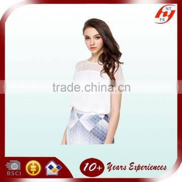2016 Fashion Lady Sexy Chiffion Sheer Casual Blouse Western Style Body Slim White Tops for Woman