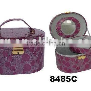 Handle cosmetic box with metal lock PU leather Jewelry case/box