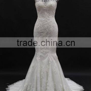 2016 promotion style! Cap sleeve charming mermaid beading lace long train wedding dress