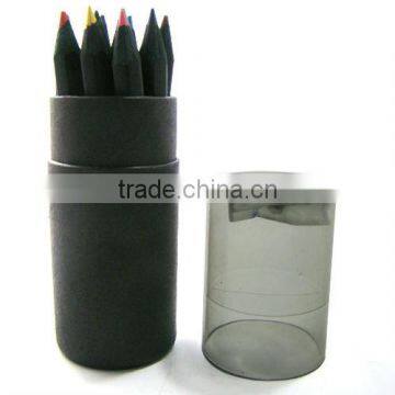 3.5''color lead black wooden pencil with paper Barrel packing and sharpener cover.black basswood.