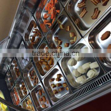 Counter Type Display Cabinet With Cambered and Liftable Glass Cover