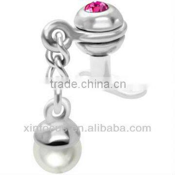 Pink Gem Steel Ball Dangling Dermal Anchor Top body piercing accessories